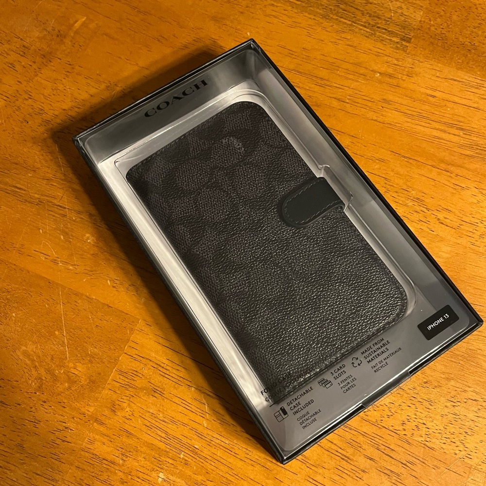 Coach iPhone 13 Folio Case in CHARCOAL Signature Coated Canvas BRAND NEW IN BOX!
